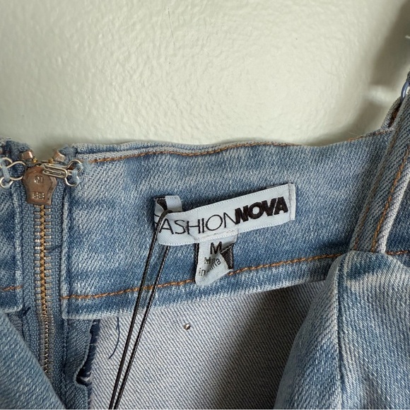 Fashion Nova Briella Pearl Light Wash Denim Mini Dress - Picture 4 of 8